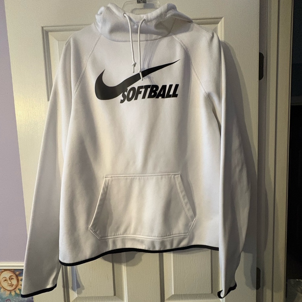 NIKE White Womans Softball Hoodie with Black Logo